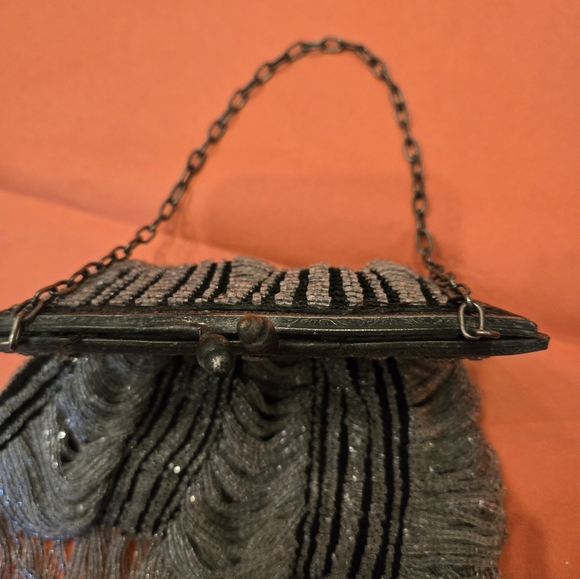 Art Deco Beaded Flapper Purse, Black W/ CLEAR  BEADS Lined Party Wedding Perfect - Picture 5 of 12